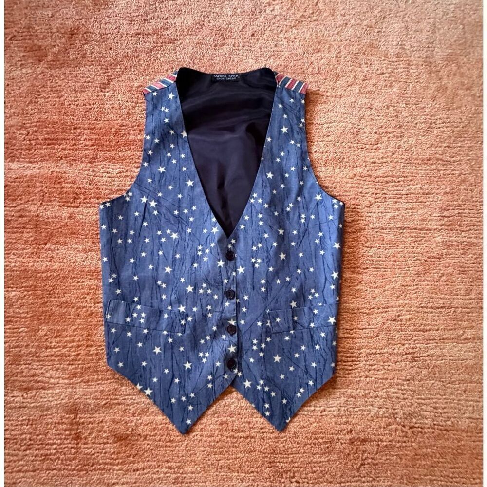 Vintage Saddle River Sportswear Stars Vest Patriotic USA Style Size S unisex